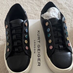 Kurt Geiger Black Leather Sneakers with Multicolor Crystal Studs